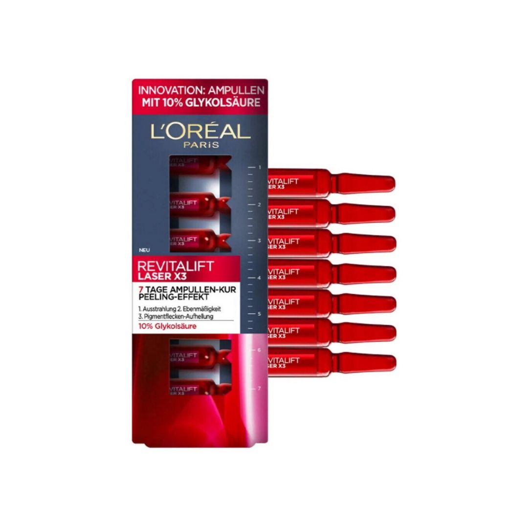 L'Oréal Paris Revitalift Laser X3 | אמפולות 10% חומצה גליקולית לאפקט פילינג ומראה עור מחודש