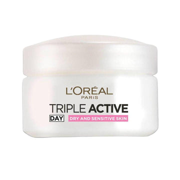 קרם יום לוריאל פריז Triple Active לעור יבש ועדין מועשר בויטמינים B5 ו-E וסרמידים להגנה ולחות