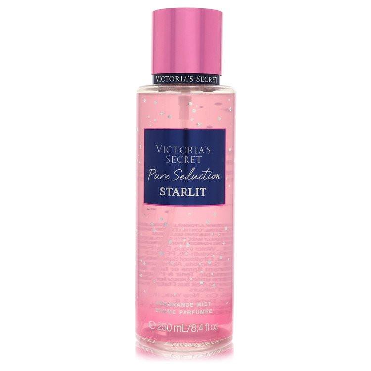מיסט גוף Victoria's Secret Pure Seduction Starlit לאישה - ניחוח פירותי עמוק המשלב שזיף כהה וענבר בבקבוק בעיצוב לילי נוצץ המקרין פיתוי אבסולוטי וסטייל מודרני.