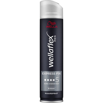 ספריי לעיצוב וקיבוע השיער לגבר Wellaflex MEN Express Fix Hairspray לאחיזה אולטרה חזקה וייבוש מהיר מבית Wella וולה 250 מ"ל