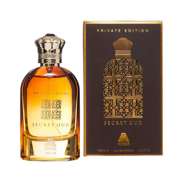 Flacon de parfum luxueux Anfar Secret Oud au design sombre et élégant, exhalant la puissance du bois de oud, le mystère oriental et le prestige de la haute parfumerie arabe.