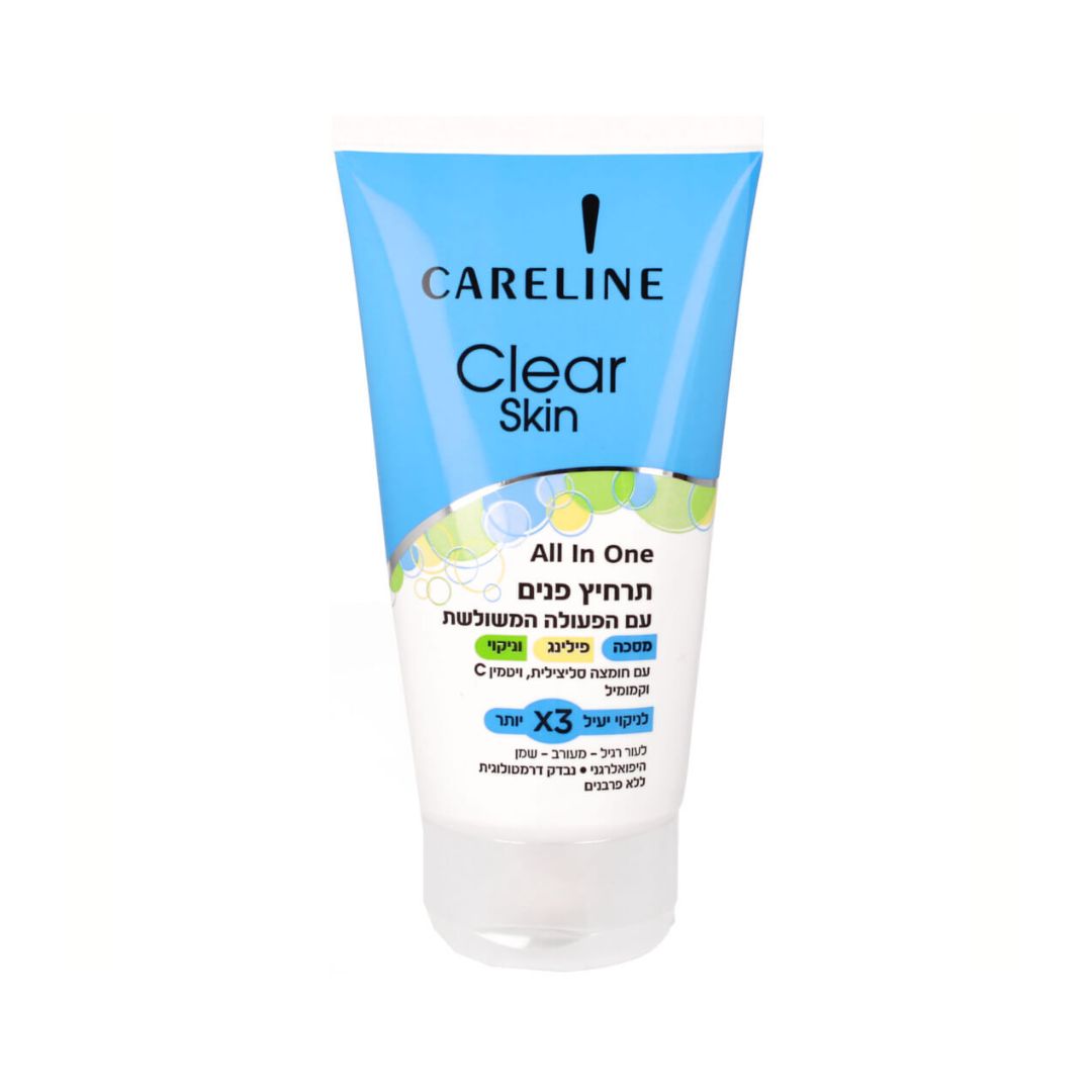 תרחיץ ניקוי פנים משולש Careline Clear Skin All in One לניקוי יסודי ואיזון שומניות 150 מ"ל