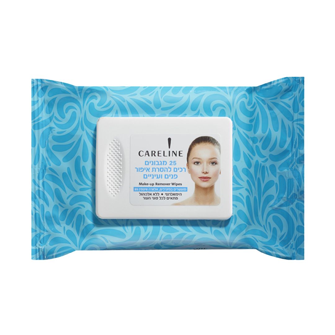 מגבונים להסרת איפור Careline Make-Up Remover Wipes לניקוי יסודי, עדין ומרענן של עור הפנים והעיניים