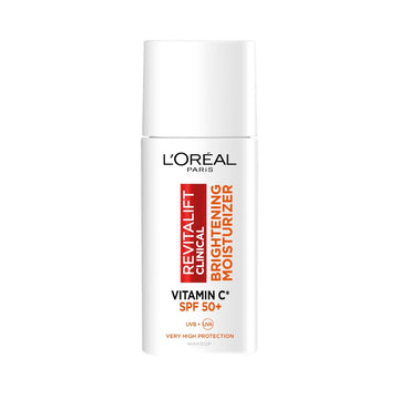 תחליב פנים לוריאל פריז Revitalift Clinical עם ויטמין C והגנה SPF 50 למניעת כתמים וקמטים בגימור שקוף