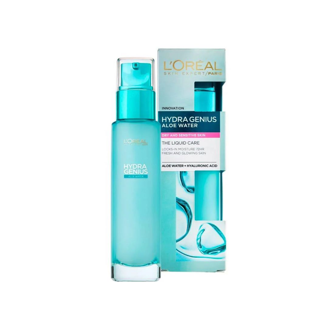 ג'ל לחות לוריאל פריז Hydra Genius Aloe Water לעור יבש ועדין המעניק לחות ל-72 שעות עם אלוורה וחומצה היאלורונית