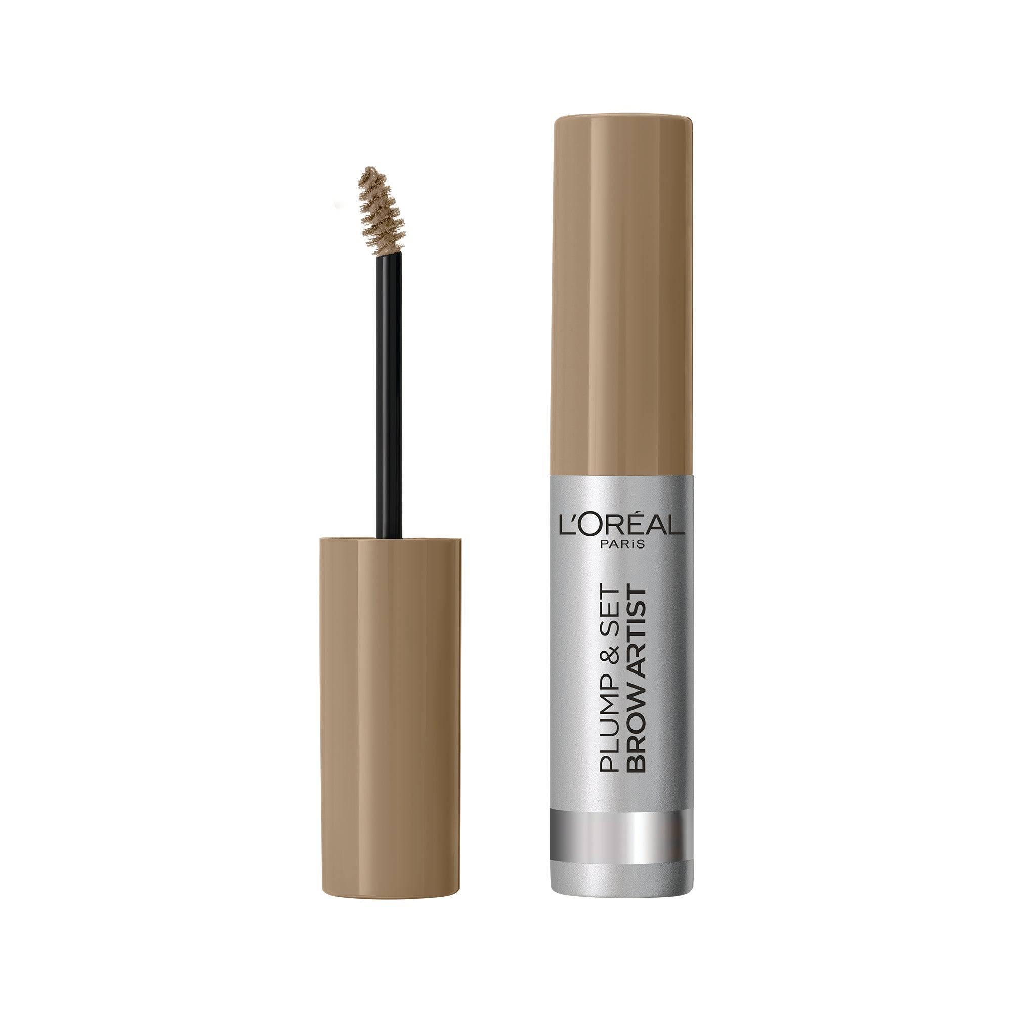 מסקרה ג'ל לגבות לוריאל פריז Plump & Set Brow Artist בנפח 4.9 מ"ל עם סיבים לעיבוי ומילוי
