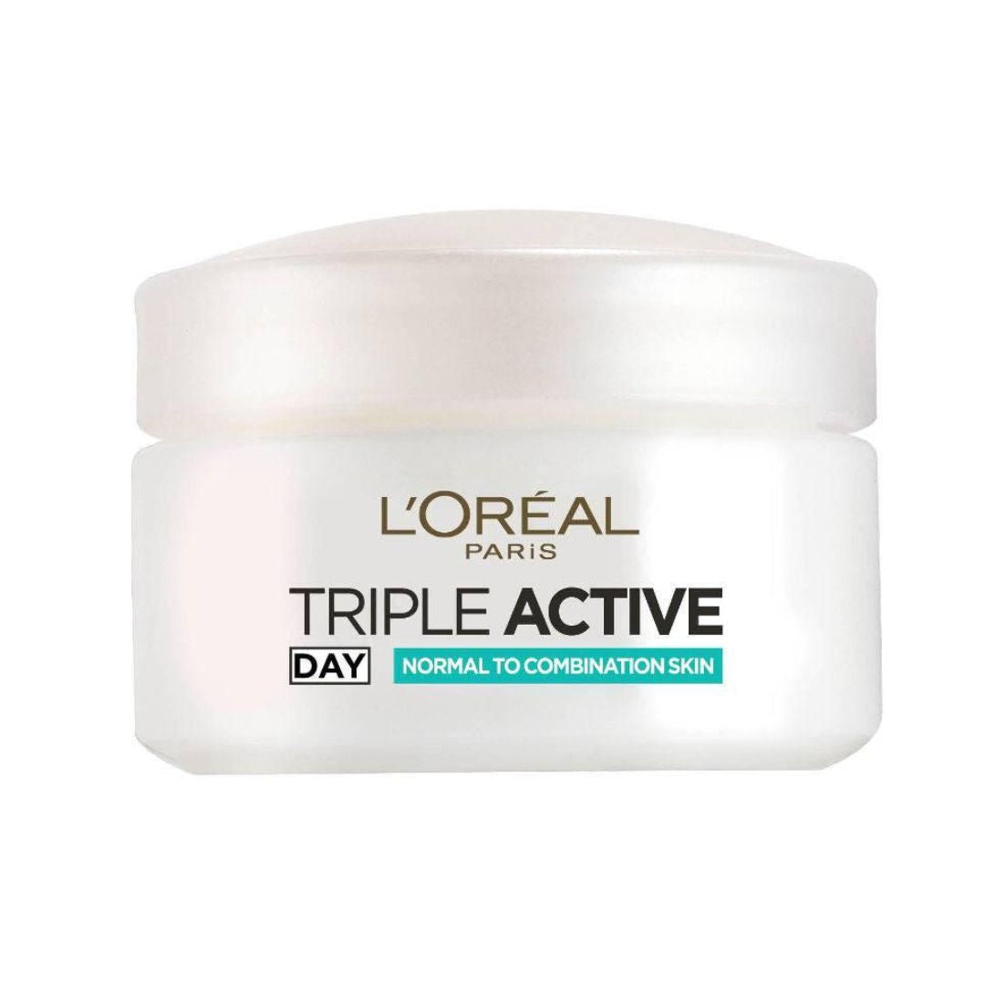 קרם יום לוריאל פריז Triple Active לעור רגיל עד מעורב מועשר בויטמינים וסרמידים להגנה ולחות 24 שעות