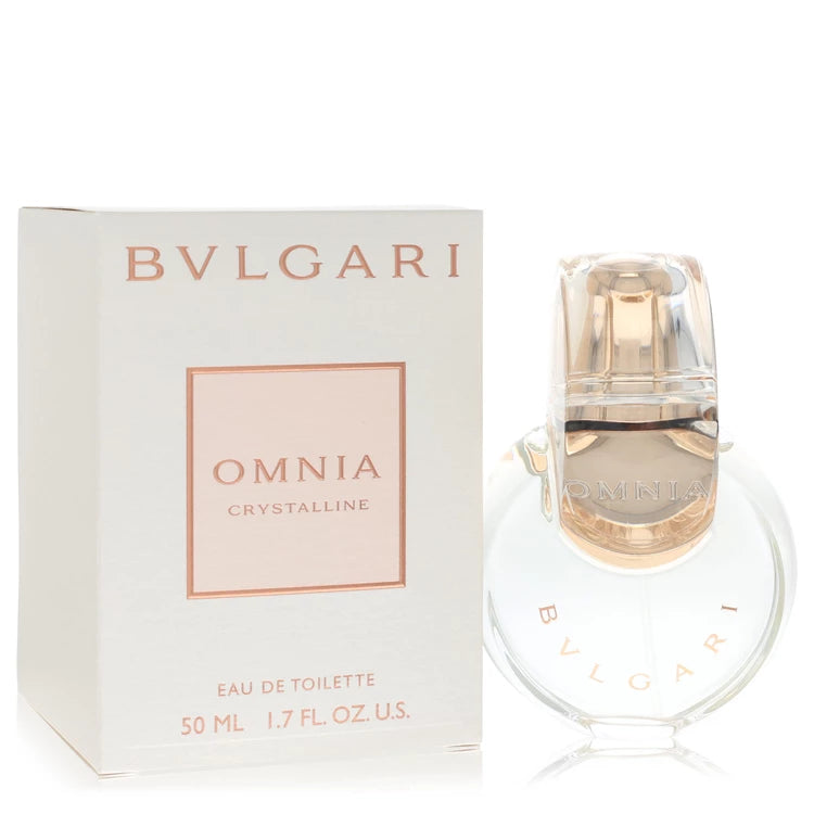 בושם יוקרתי לאישה Bvlgari Omnia Crystalline Eau de Toilette בבקבוק איקוני מעוצב בצורת שני מעגלים כסופים משולבים