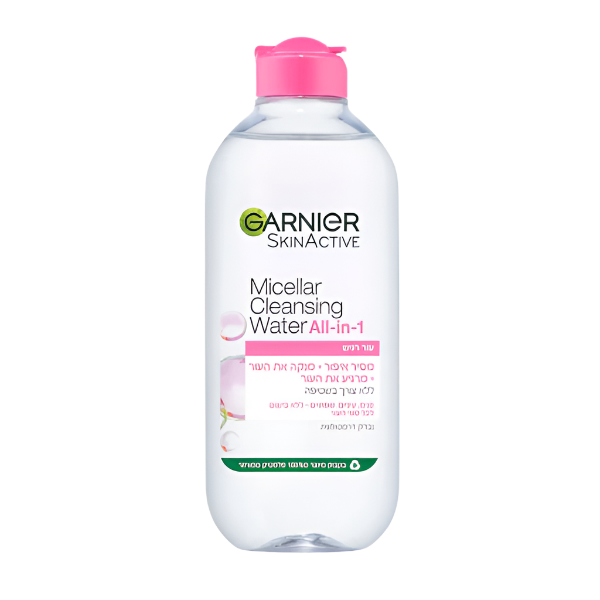 מים מיסלריים גרנייה Skin Active להסרת איפור וניקוי יסודי בנפח 400 מ"ל לכל סוגי העור וגם לעור רגיש