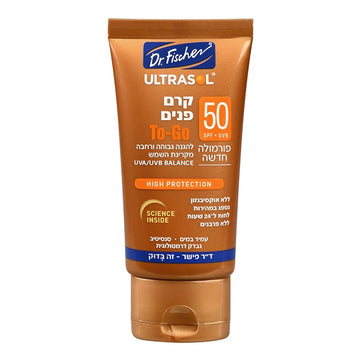 אולטרסול קרם פנים SPF50 TO-GO של ד"ר פישר באריזה קומפקטית לנשיאה בתיק, הגנה גבוהה מאוד מועשרת בתה ירוק וויטמין E