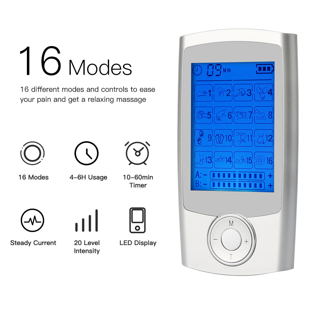Digital physiotherapy tennis EMS machine unit 16 pulse mode massage body muscles electrostimulator 