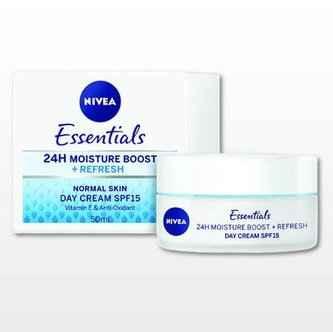 Nivea Essentials 24H Boost לחות + קרם יום מרענן ניוואה - SPF 15 - 50 מ"ל.