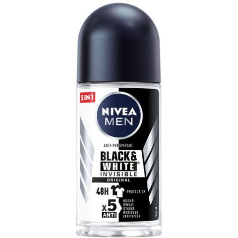 ניוואה NIVEA - דאודורנט רול און בלאק אנד וויט לגבר | קוסמטיקס | 50 מ"ל