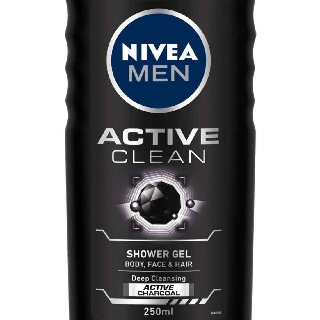 ג'ל רחצה לגברים - תרחיץ גוף נקי אקטיבי ניוואה NIVEA 250מ"ל.