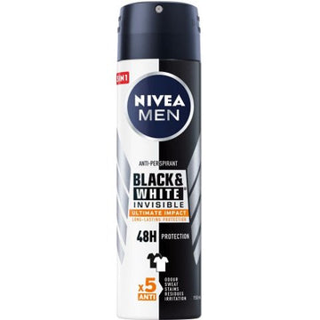 ניוואה NIVEA - דאודורנט ספריי בלק אנד ווייט אולטימייט אימפקט לגבר | קוסמטיקס | 150 מ"ל