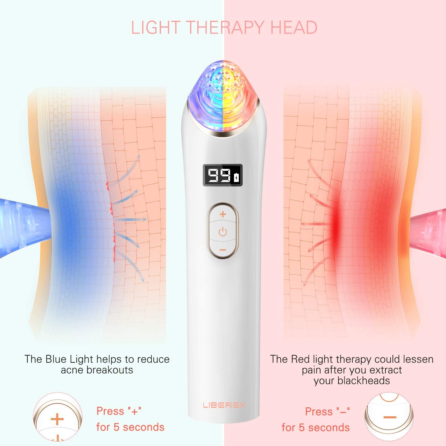 Removes blackheads with blue light for a perfect facial treatment with an American FDA standard