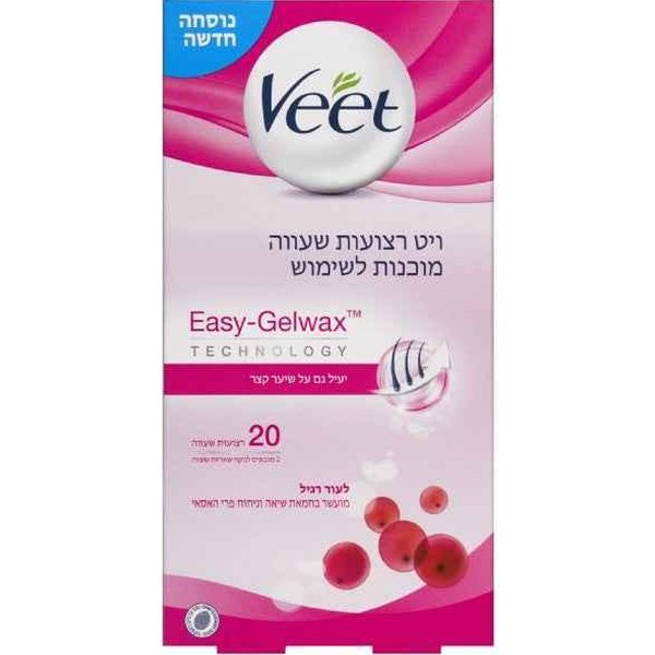 רצועות שעווה מוכנות לשימוש מועשר חמאת שיאה וניחוח פרי אסאי ויט VEET.