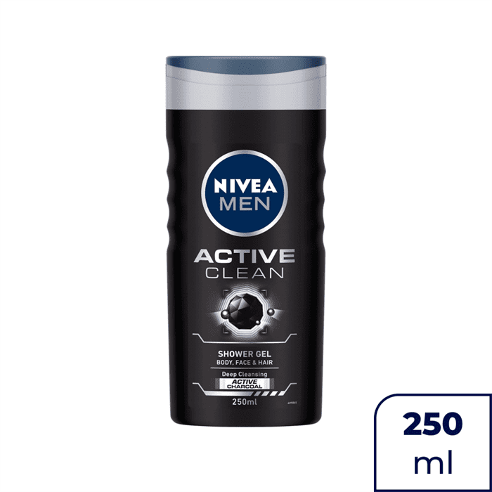 ג'ל רחצה לגברים - תרחיץ גוף נקי אקטיבי ניוואה NIVEA 250מ"ל