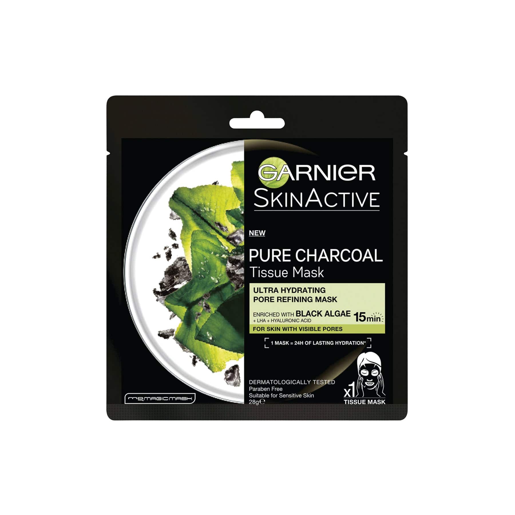 גרנייה  GARNIER Garnier Black Tissue Charcoal Mask  Black Algae - מסכת טישו פחם אצות שחורות